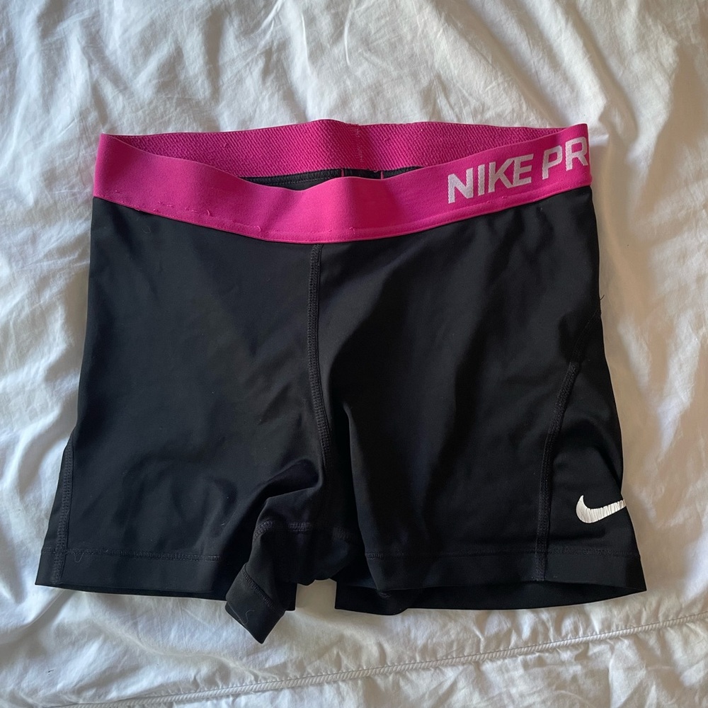 Nike Women's Athletic Shorts Black with Pink Waistband